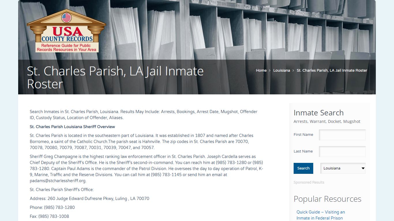 St. Charles Parish, LA Jail Inmate Roster | Name Search