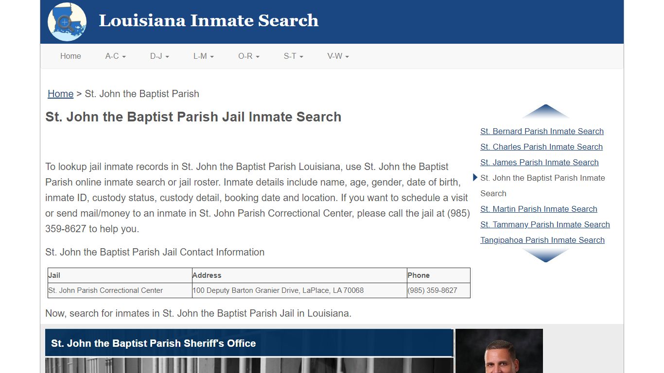 St. John the Baptist Parish LA Jail Inmate Search